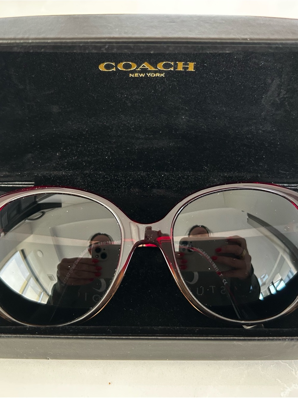 Coach Women's Round Sunglasses in Burgundy and Black
